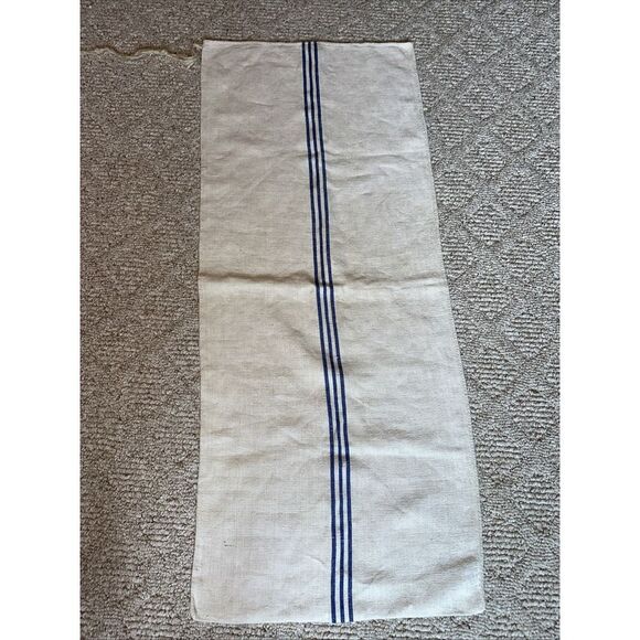 46" Antique GRAIN SACK BAG European Heavy Linen Blue Striped‎ USED - Picture 5 of 5